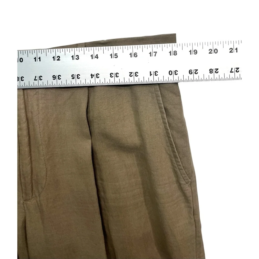 vtg Y2K Murano 36x30 Tan Khaki 100% Linen Pants Trousers Pleated Lightweight